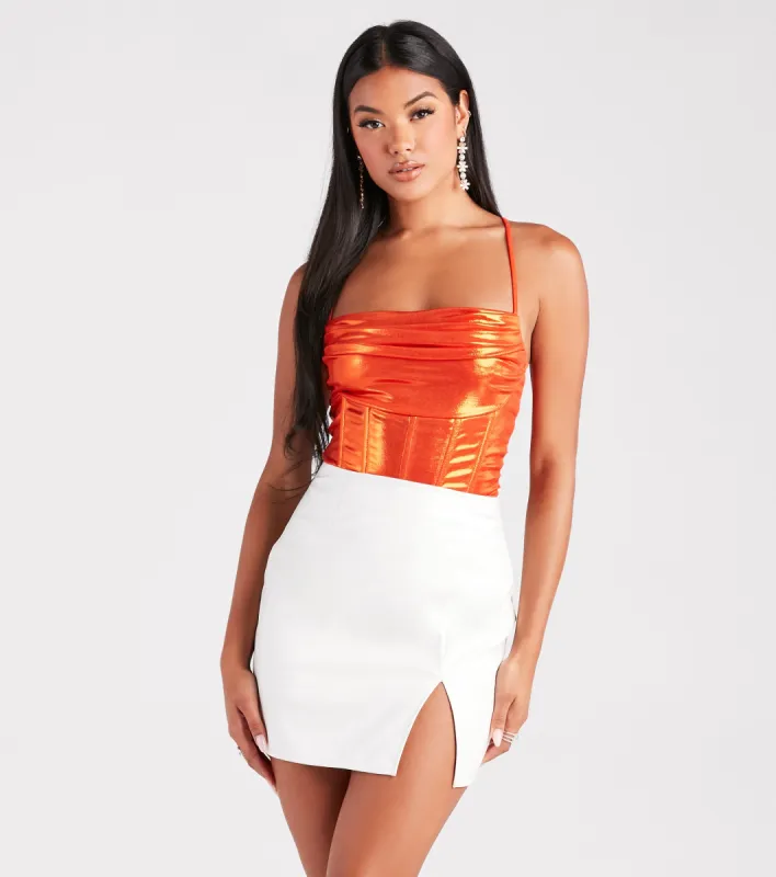 CLEARANCE - Take Me To The Disco Metallic Corset Top sold by Windsor