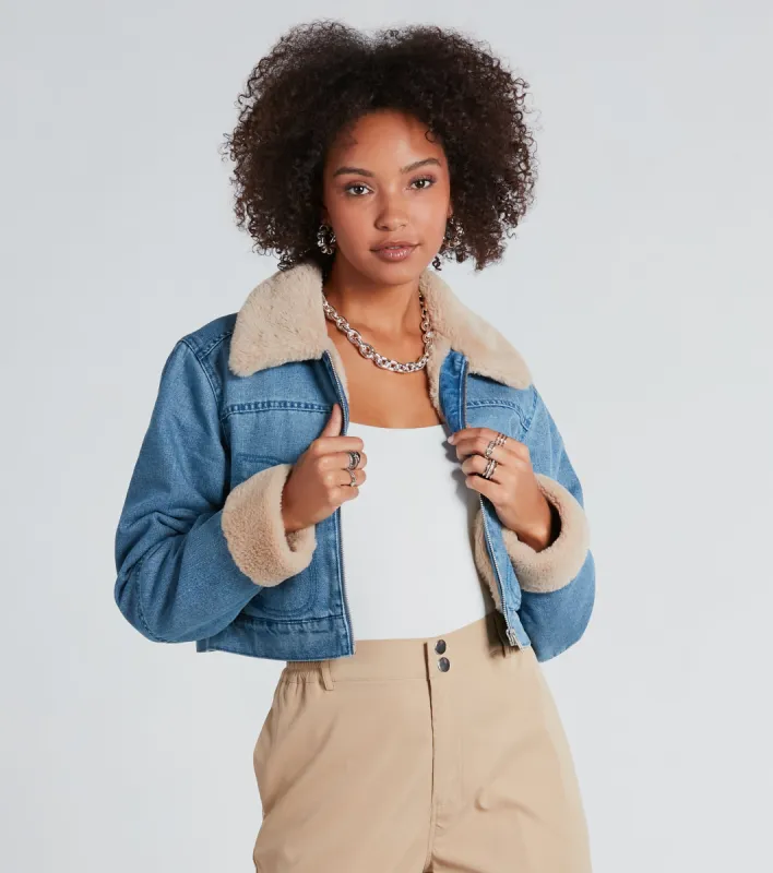 Keep It Cozy Faux Fur-Lined Denim Jacket sold by Windsor