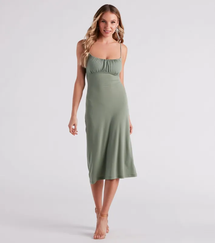 Pretty Deets Crepe Lace-Up Midi Dress sold by Windsor