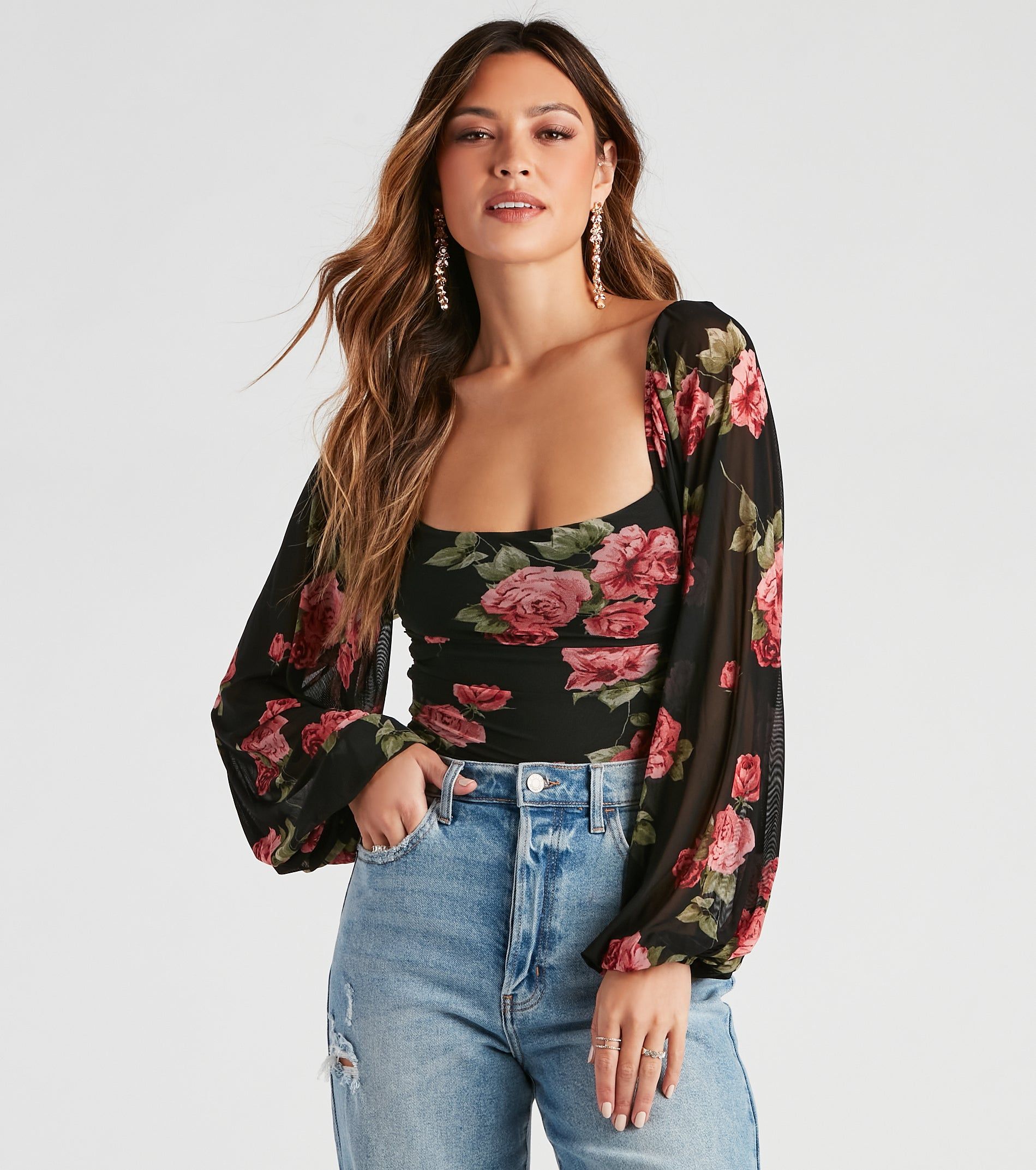 Budding Romance Floral Mesh Bodysuit sold by Windsor