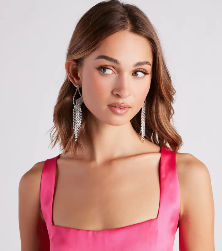 Elegant Shine Rhinestone Fringe Earrings sold by Windsor