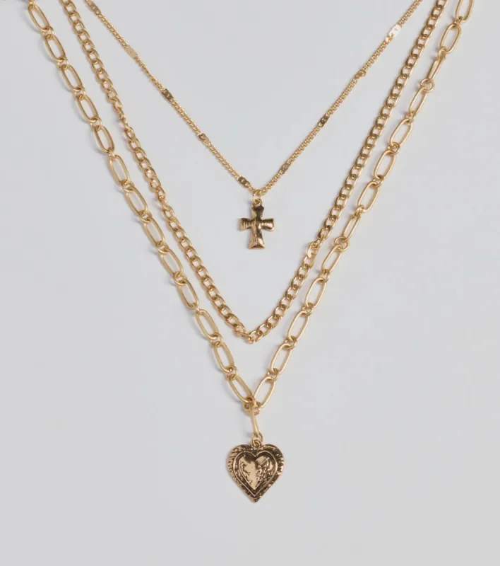 Love To Layer Heart And Cross Layered Necklace sold by Windsor