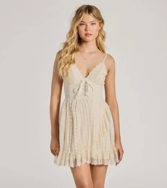 Love Of Details V-Neck Lace-Up Skater Dress sold by Windsor