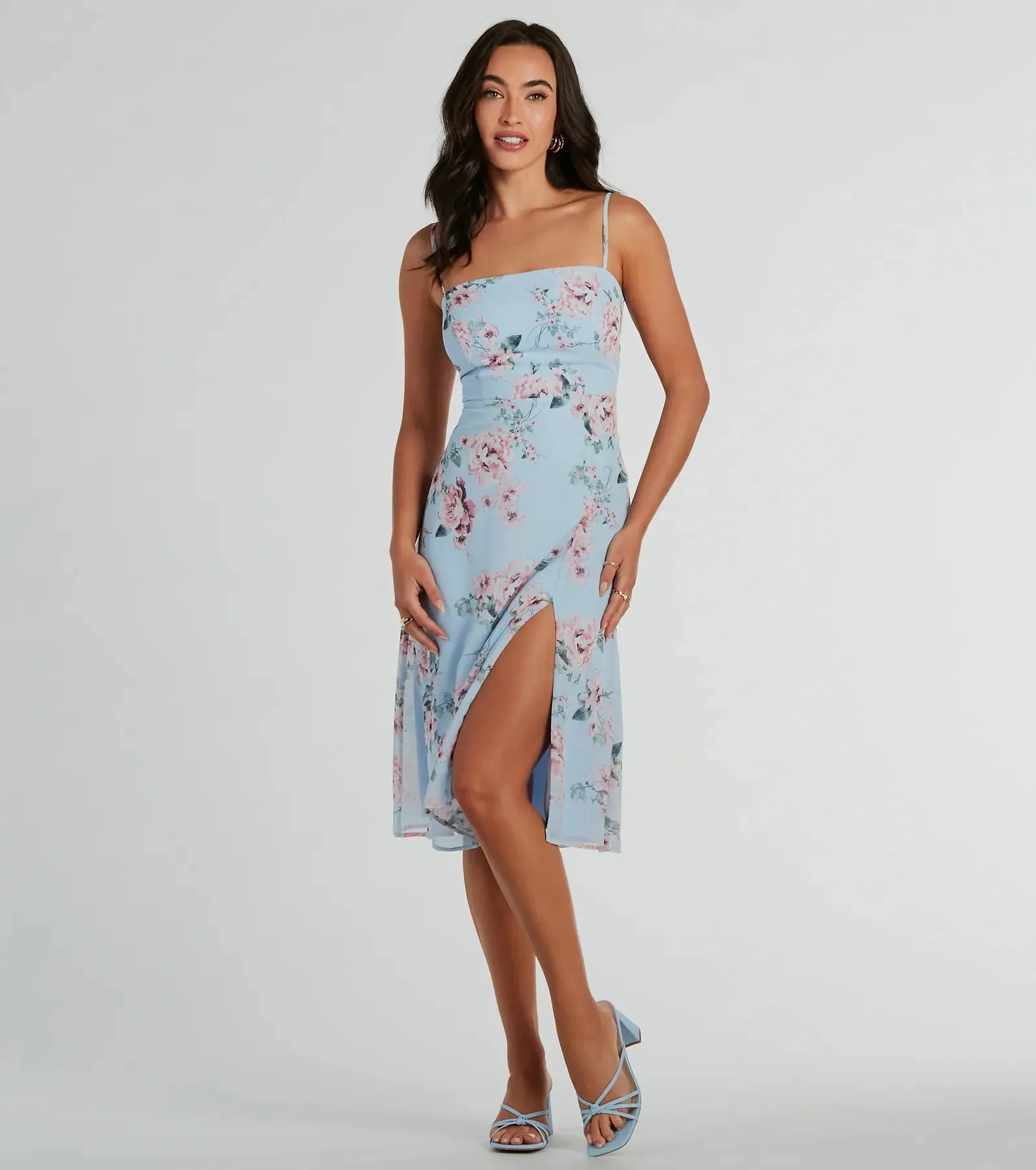 Floral Beauty Chiffon A-Line Midi Dress sold by Windsor