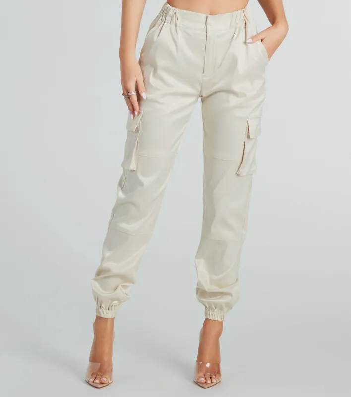 PLACEHOLDER - Got The Look Satin High-Rise Cargo Joggers sold by Windsor