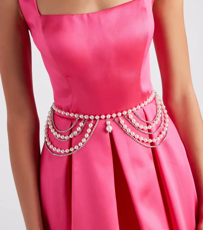 Draped In Glamour Pearl And Rhinestone Belt sold by Windsor