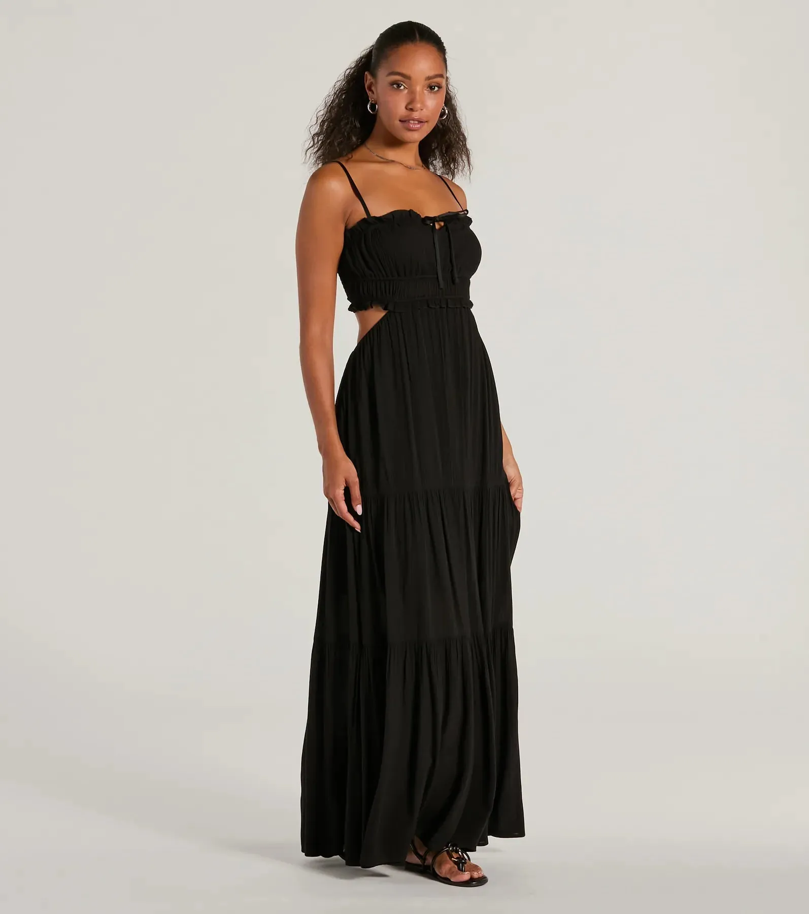Breezy Look Ruffled Cutout Woven Maxi Dress sold by Windsor product image thumbnail 4