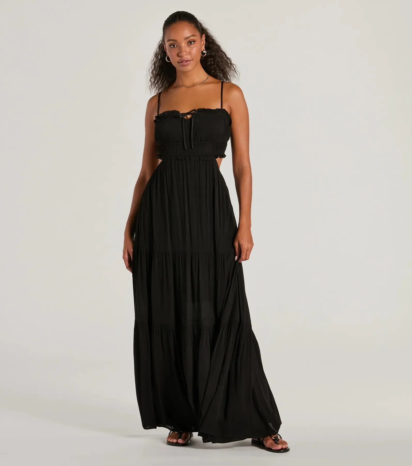 Breezy Look Ruffled Cutout Woven Maxi Dress sold by Windsor