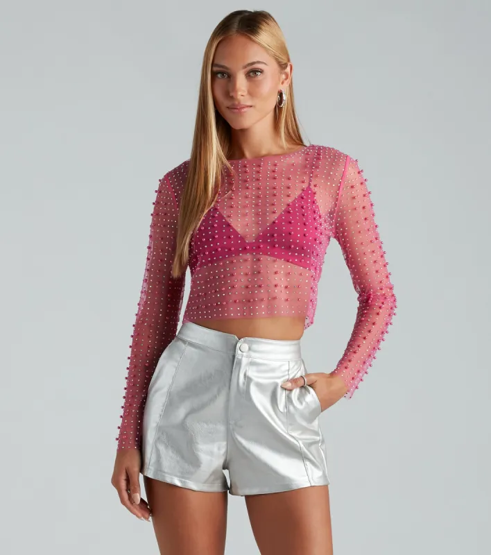 CLEARANCE - Beautifully Beaded Mesh Crop Top sold by Windsor