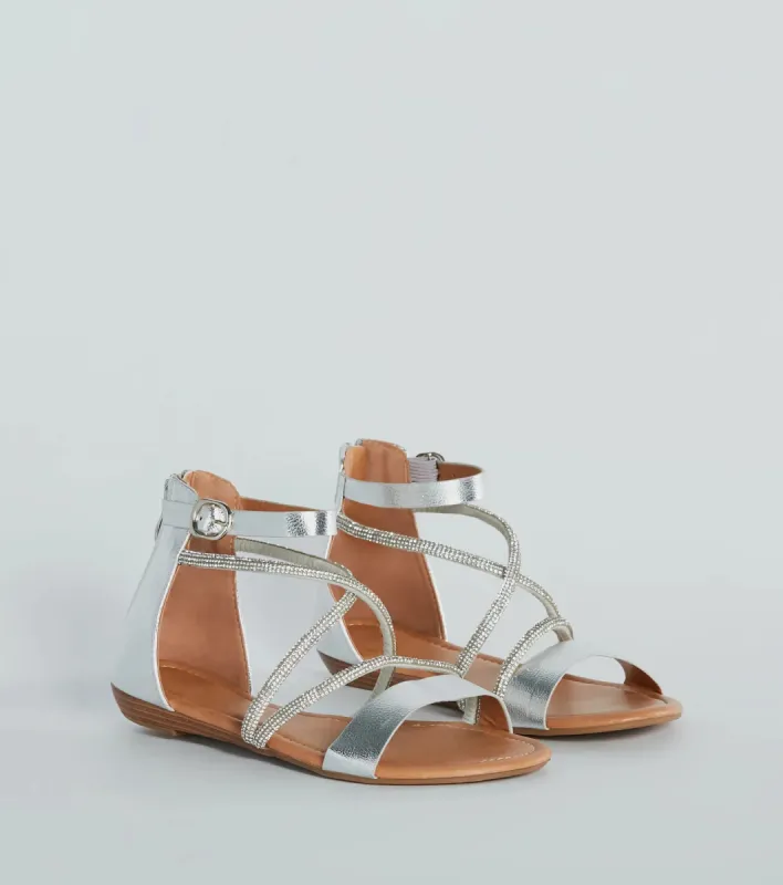 Shine Shocker Rhinestone Strappy Flat Sandals sold by Windsor