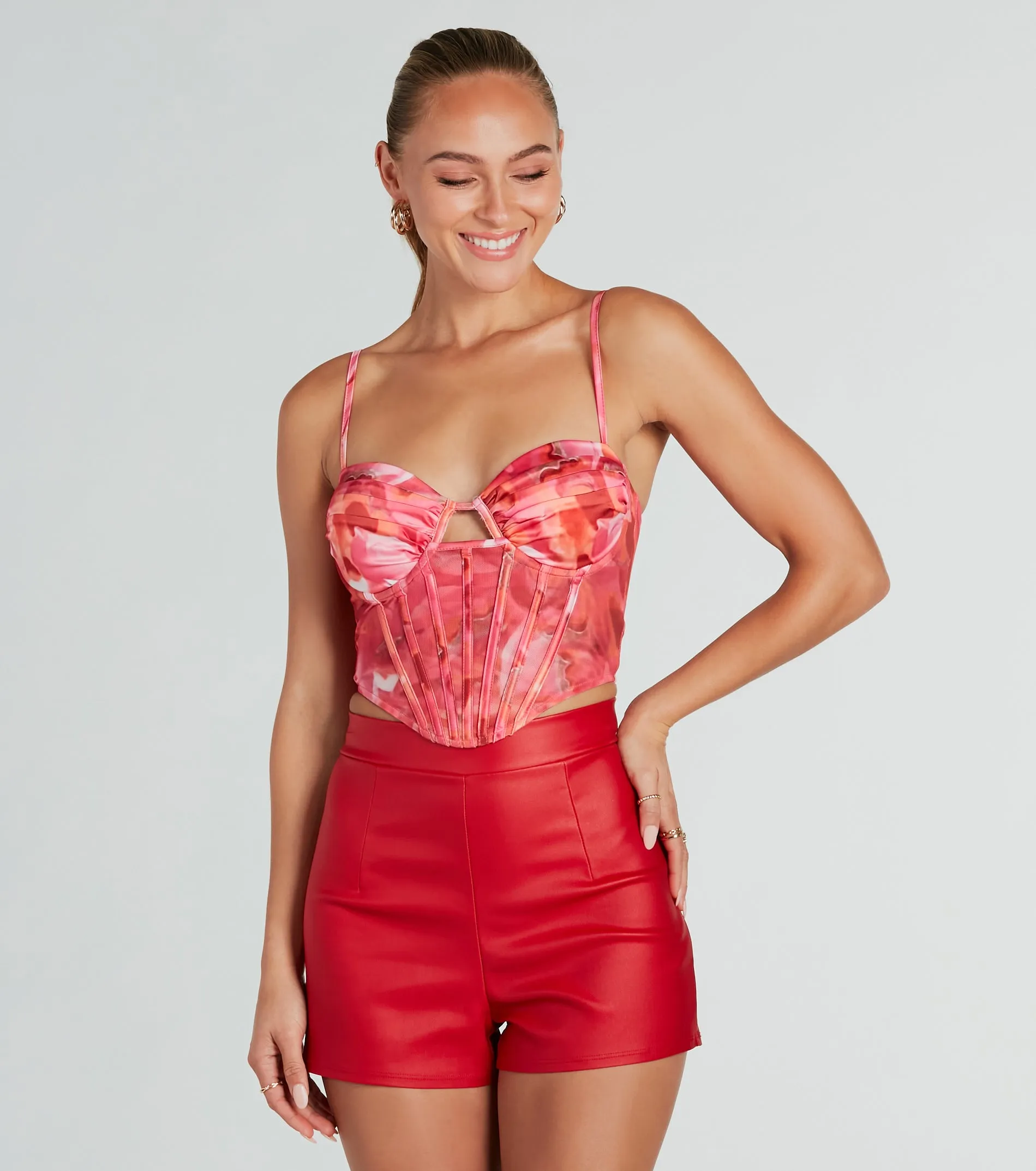 Sunset View Satin Abstract Mesh Corset Top sold by Windsor