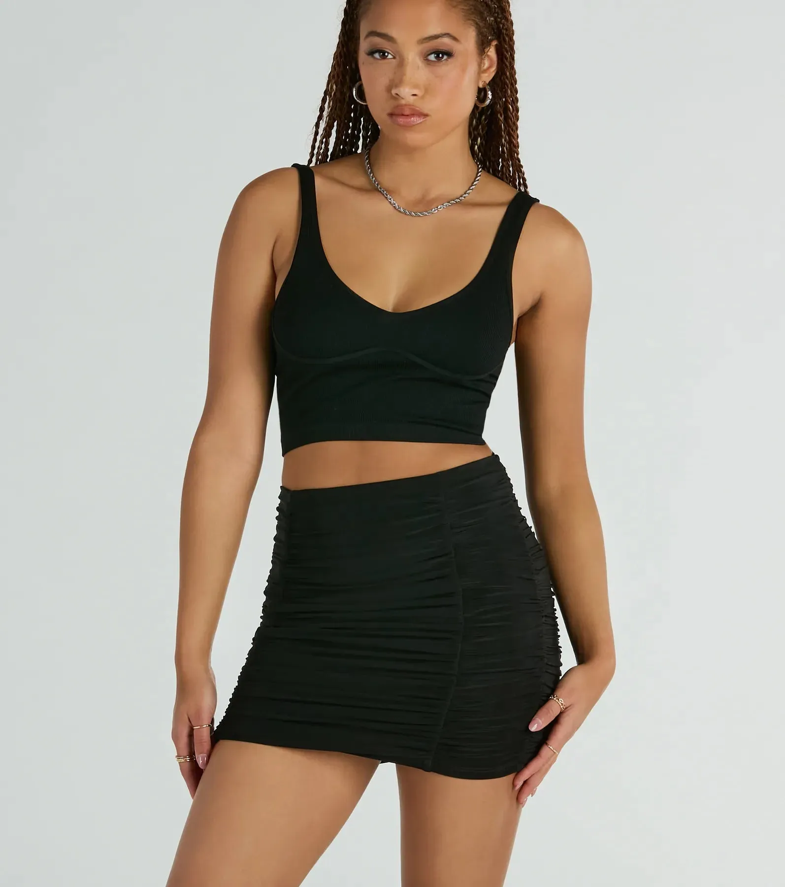 Sassy Fun Ruched Bodycon Mini Skirt sold by Windsor product image thumbnail 4
