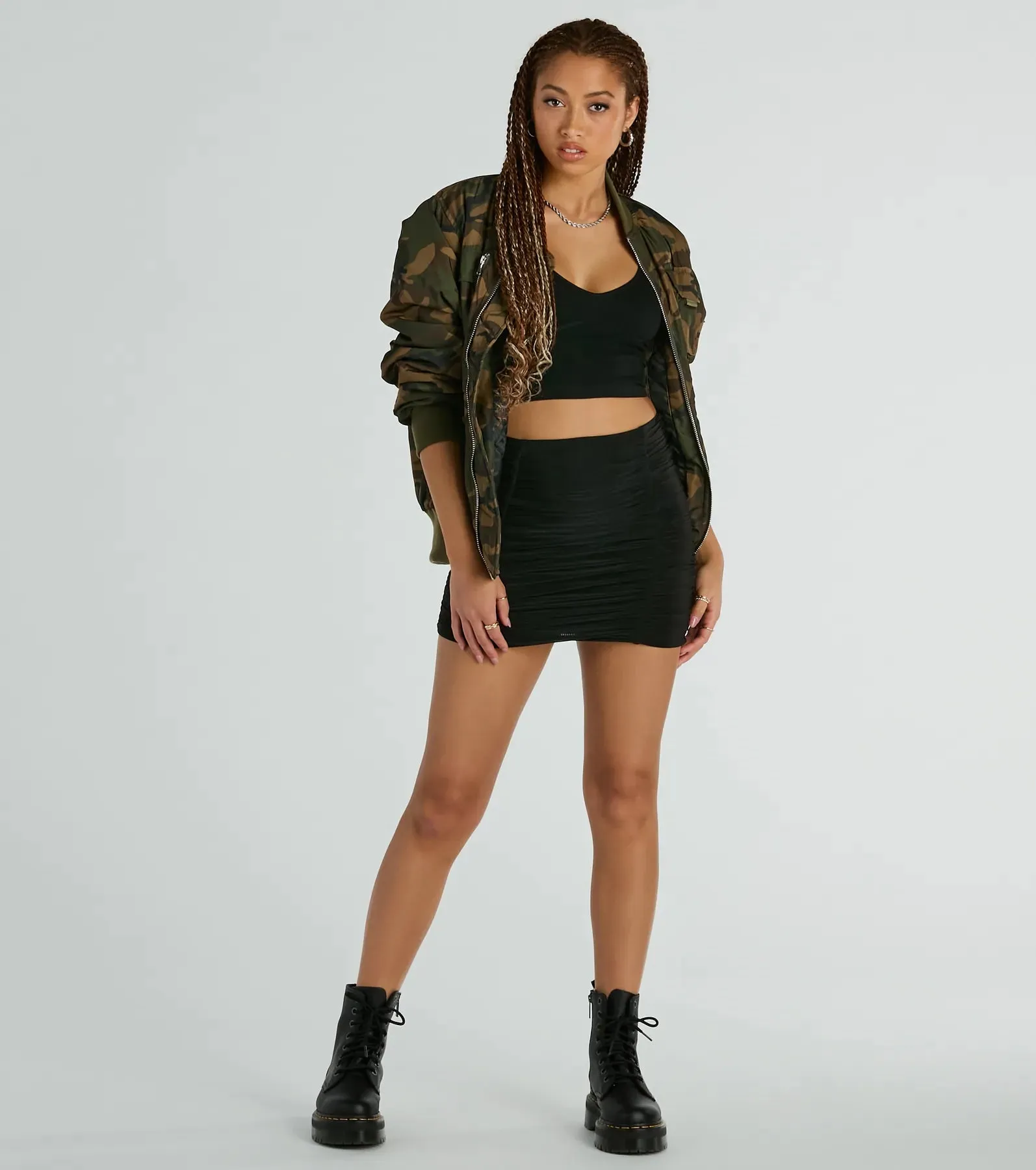 Sassy Fun Ruched Bodycon Mini Skirt sold by Windsor