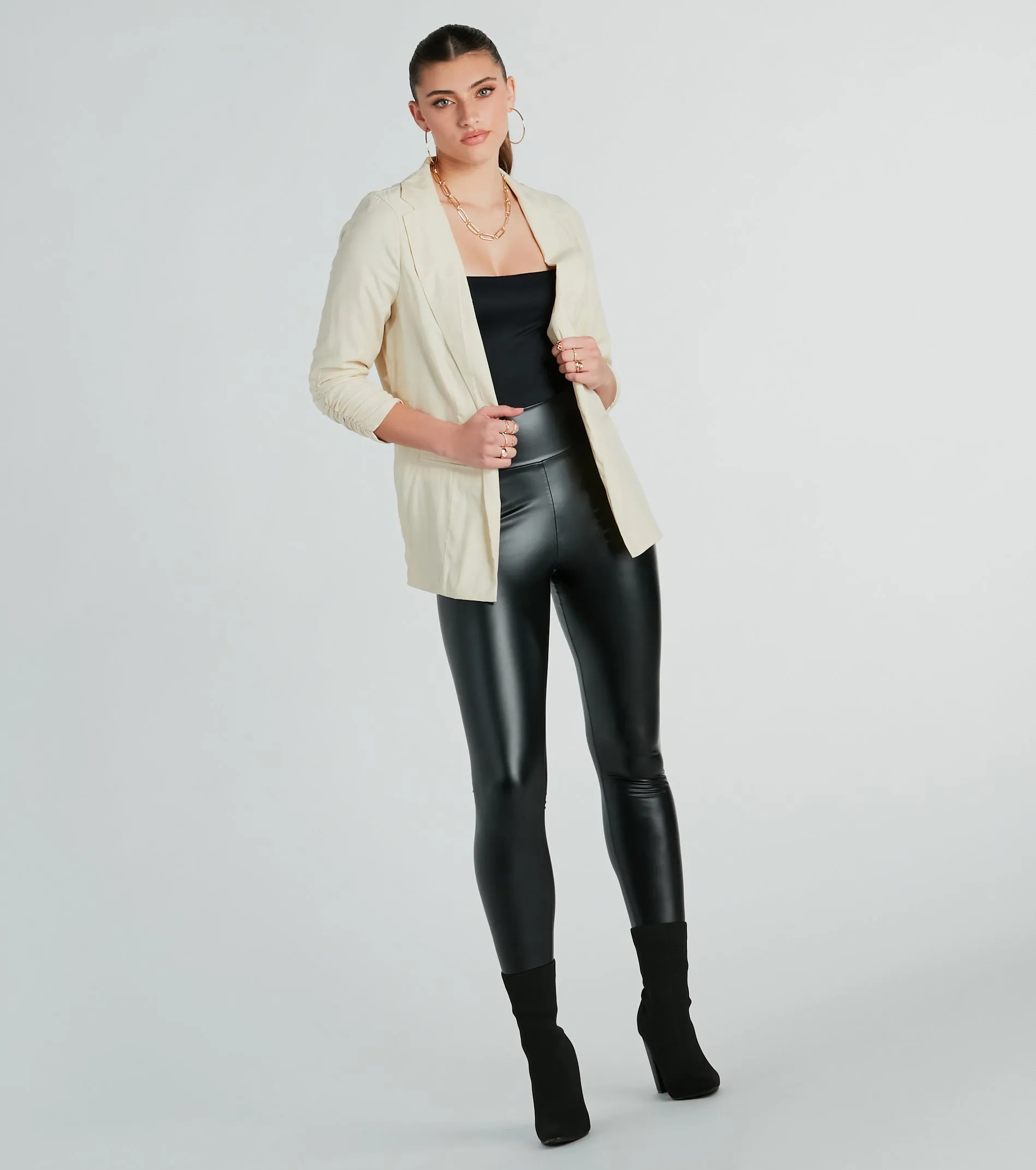 She's Chic Ruched-Sleeve Twill Blazer sold by Windsor product image thumbnail 4