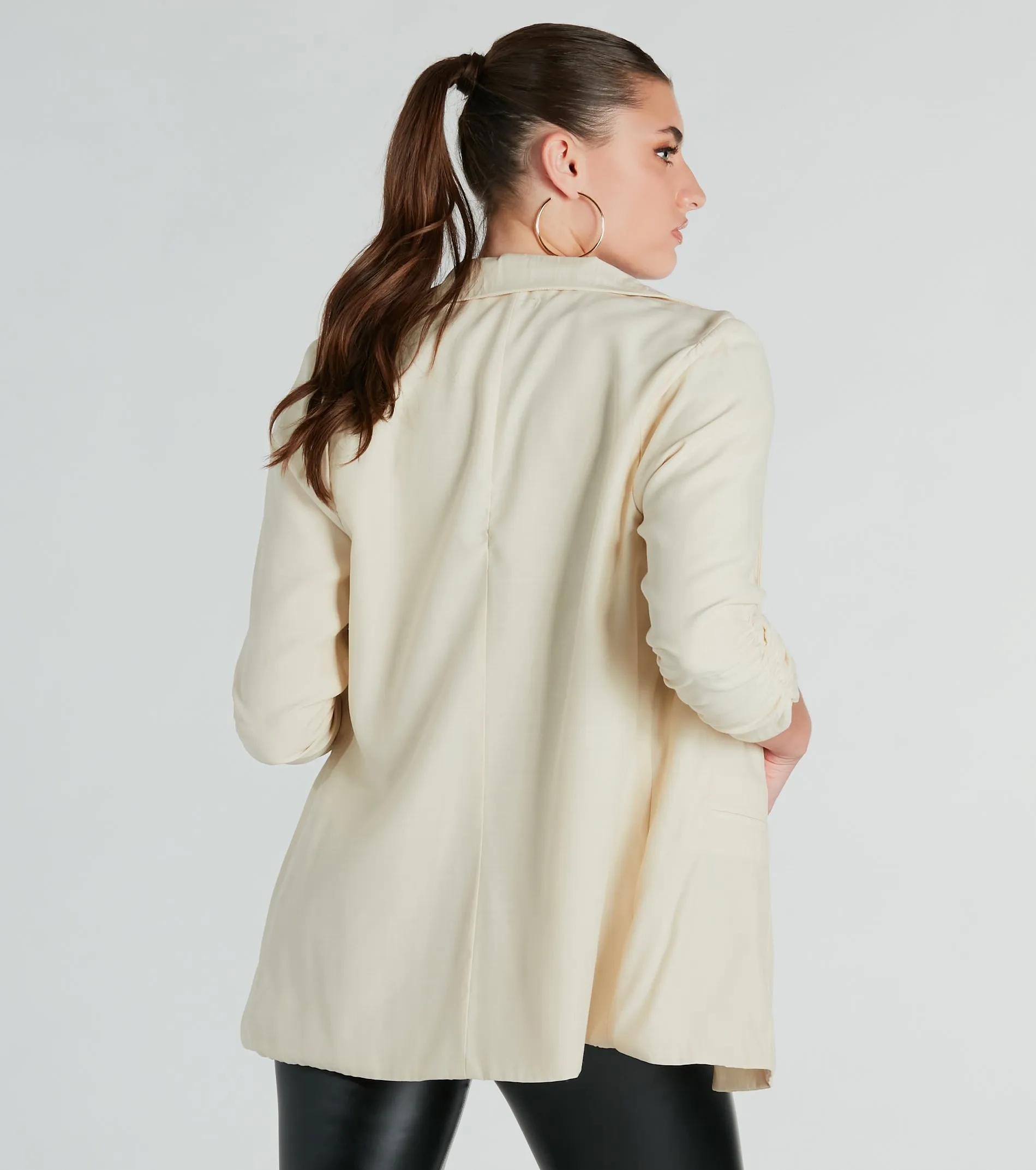 She's Chic Ruched-Sleeve Twill Blazer sold by Windsor product image thumbnail 2
