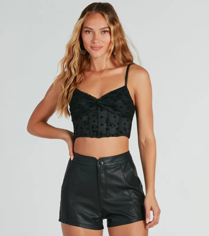 Sweet Allure Butterfly Velvet Burnout Corset Top sold by Windsor