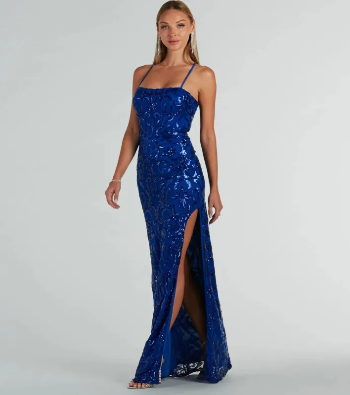Dalia Lace-Up Sequin Mesh Mermaid Dress sold by Windsor