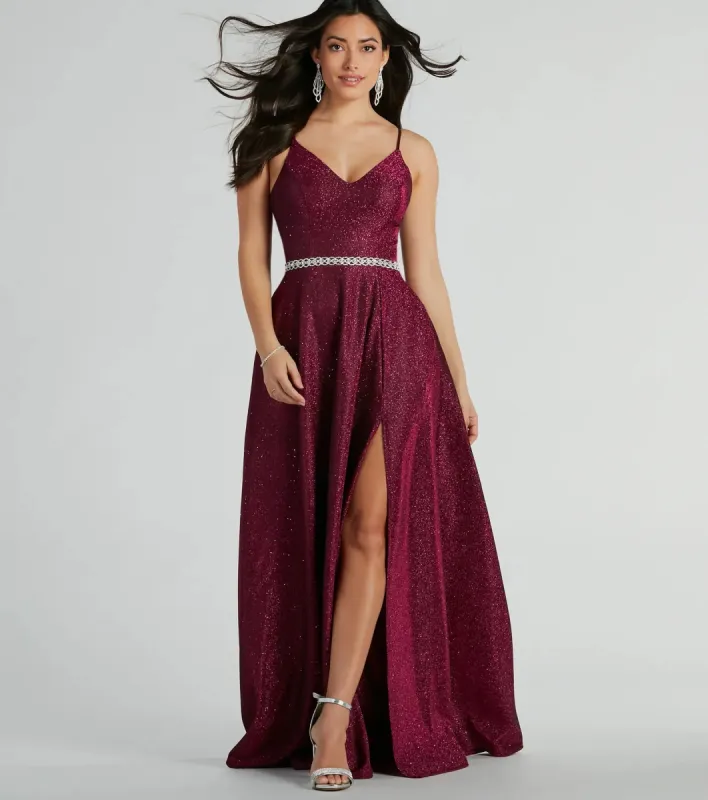 CLEARANCE - Tanya Formal Glitter A-Line Long Dress sold by Windsor