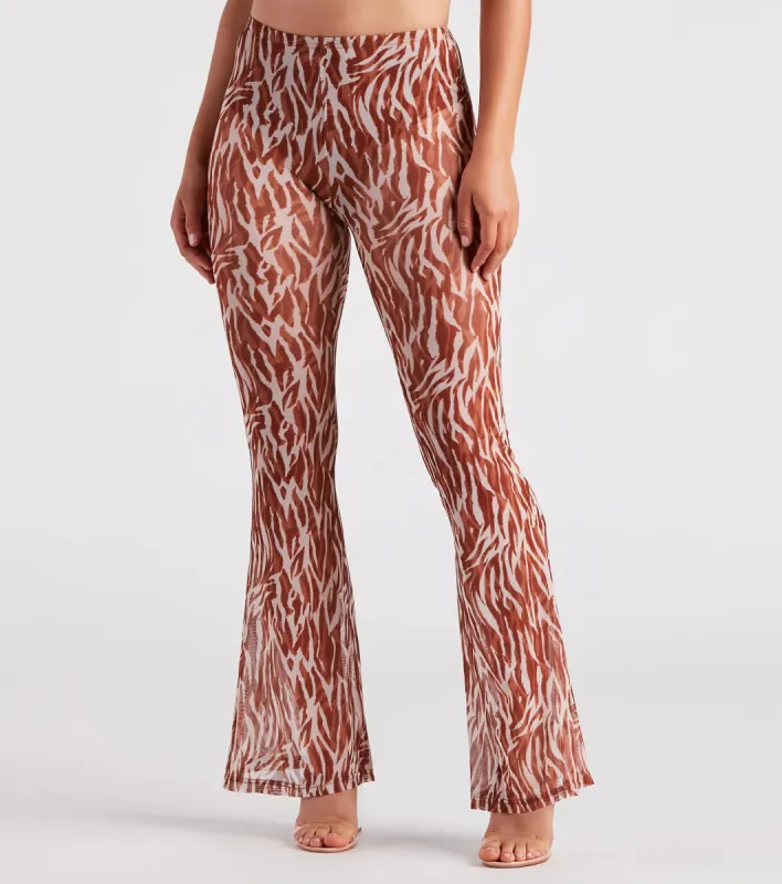 Quick Instinct Zebra Print Mesh Flare Pants sold by Windsor