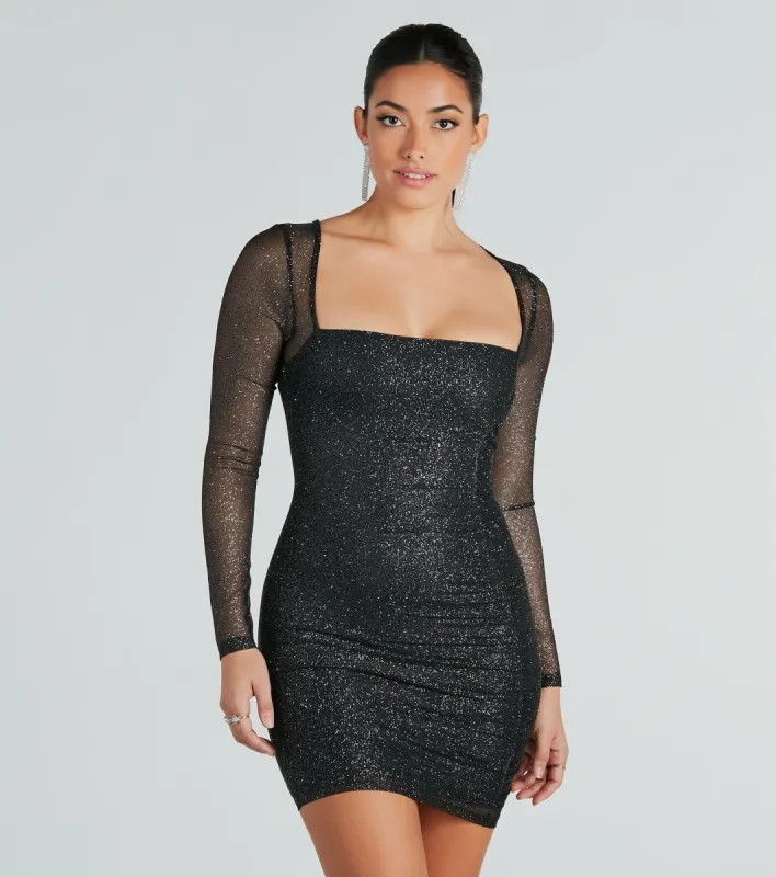 Shiny Secrets Glitter Long Sleeve Mini Dress sold by Windsor