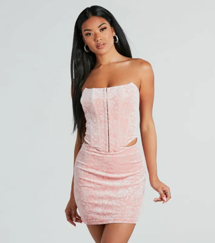 Floral Dates Velvet Strapless Bustier sold by Windsor