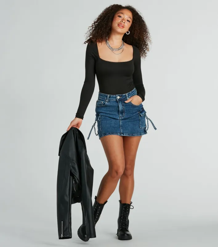 Cool And Confident Cargo Denim Mini Skirt sold by Windsor