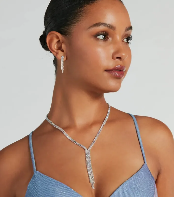 Glam Iridescent Rhinestone Necklace And Earrings Set sold by Windsor