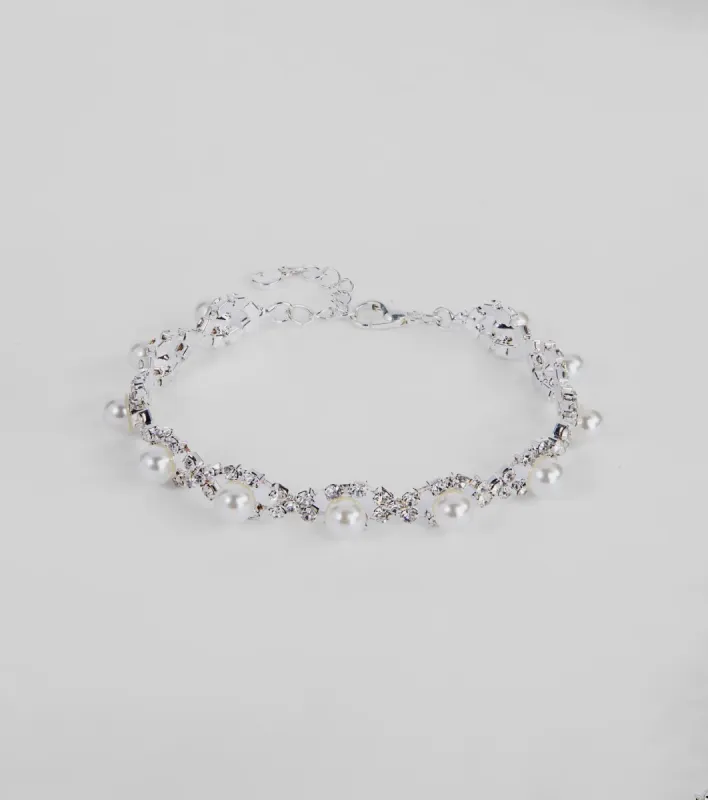 Chic Elegance Rhinestone And Pearl Dainty Bracelet sold by Windsor