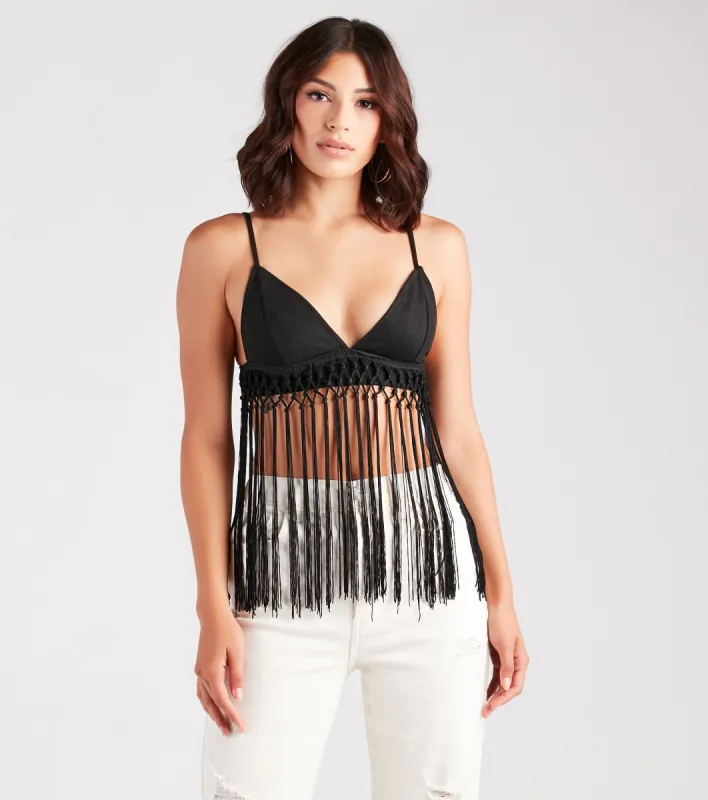 Bohemian Summer Crochet Fringe Crop Top sold by Windsor
