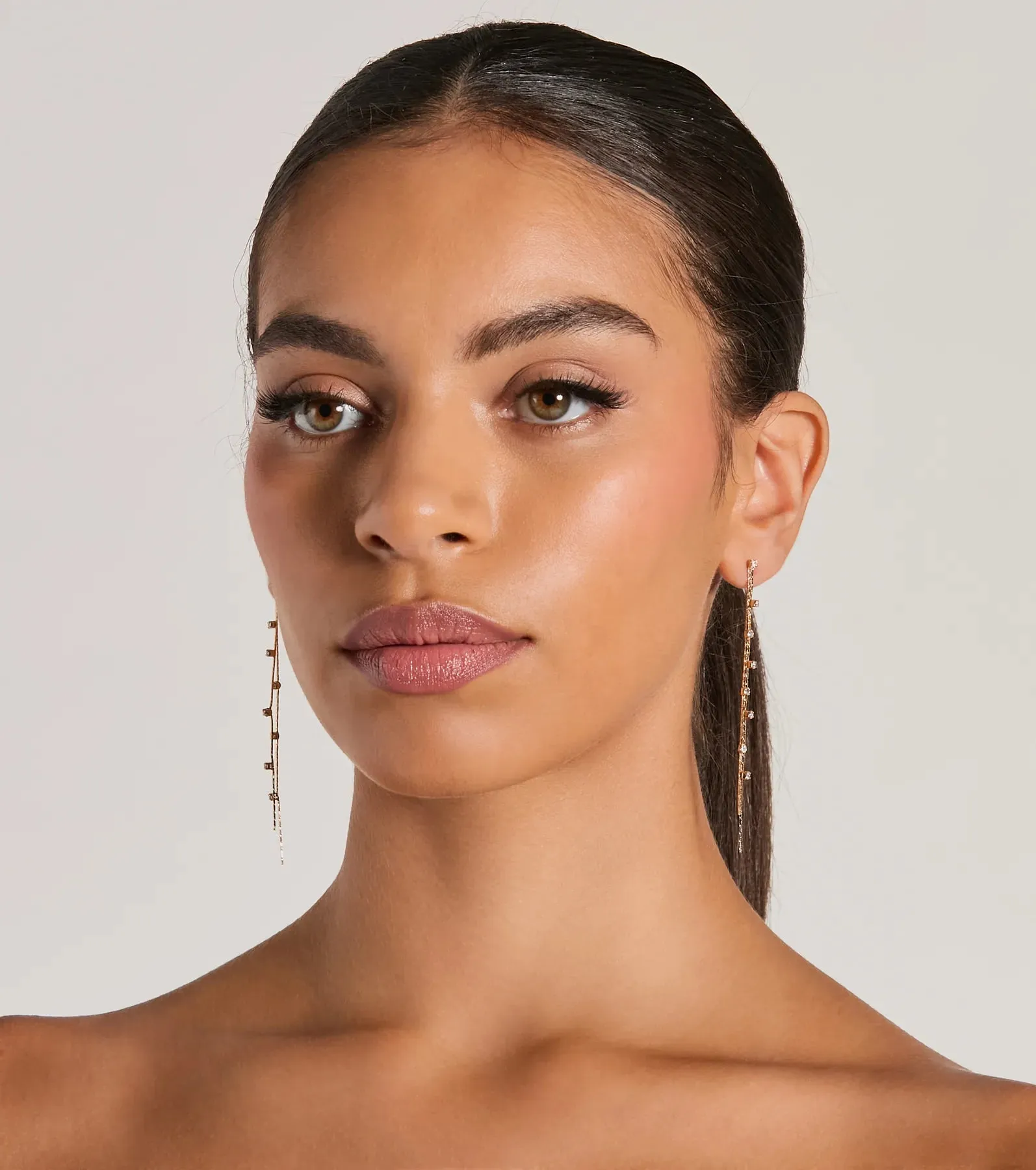 Dainty Glamour Rhinestone Linear Earrings sold by Windsor