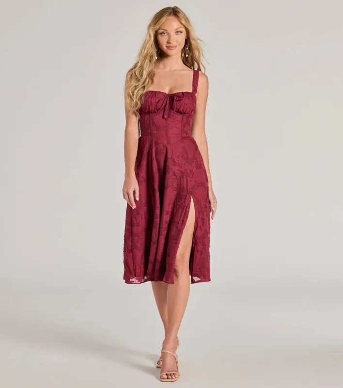 Delightful Impact Corset Slit Chiffon Midi Dress sold by Windsor