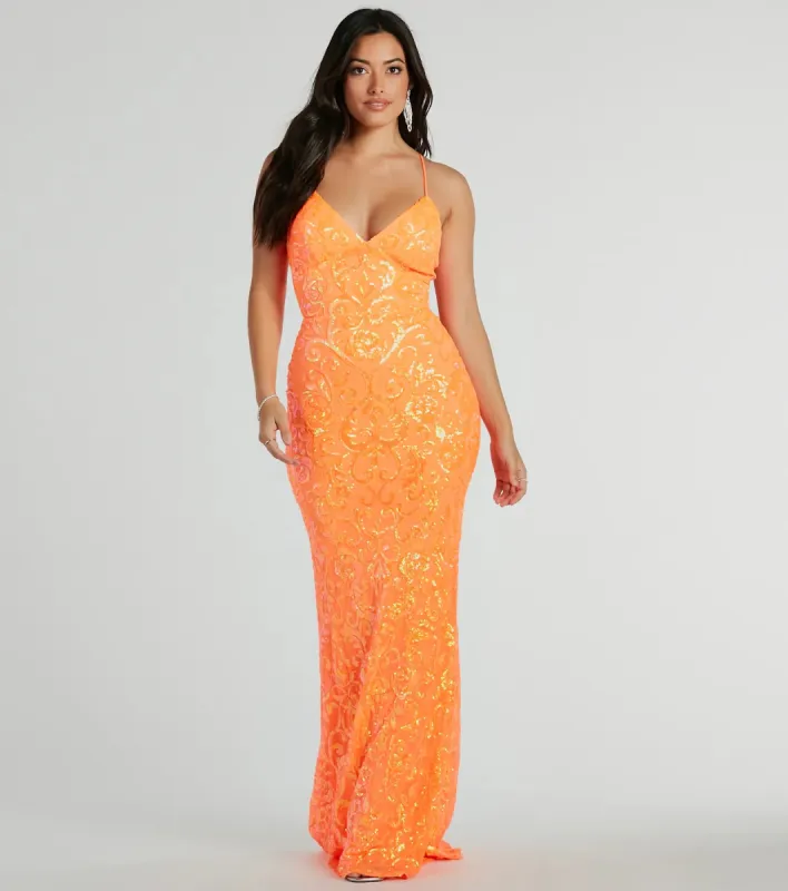Cynthia Lace Up Mermaid Sequin Formal Dress sold by Windsor