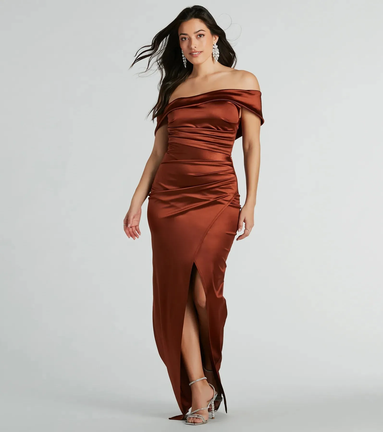 Maeva Formal Satin Off-The-Shoulder Dress sold by Windsor