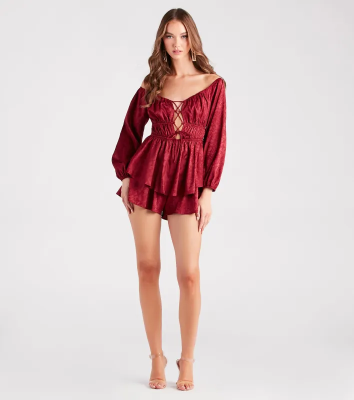 Feels Like Love Floral Jacquard Satin Romper sold by Windsor