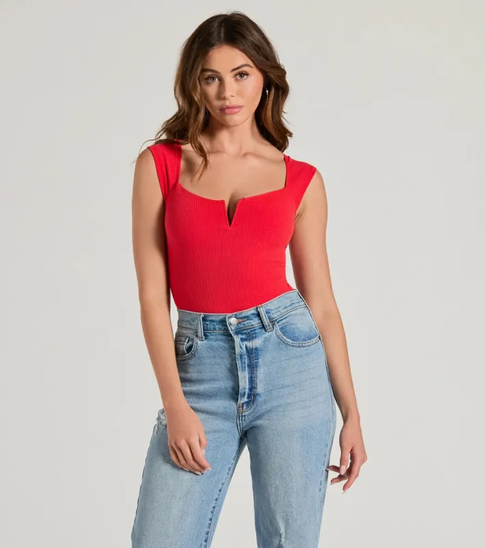 Flirty Does It Square Neck Rib Knit Bodysuit sold by Windsor