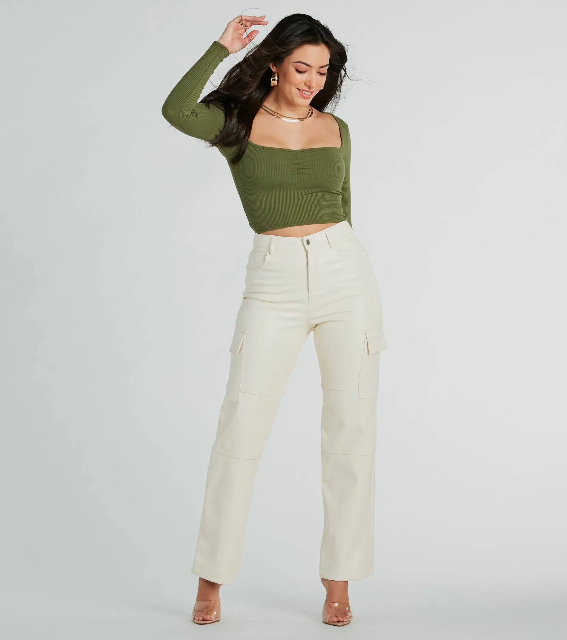 Sleek Straight-Leg Faux Leather Cargo Pants sold by Windsor