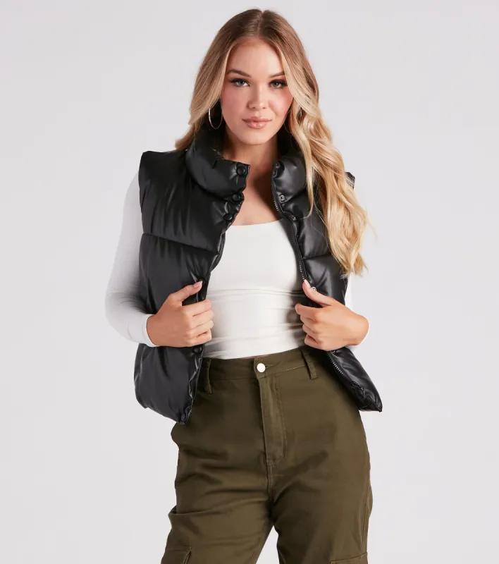 Style So Sleek Faux Leather Puffer Vest sold by Windsor