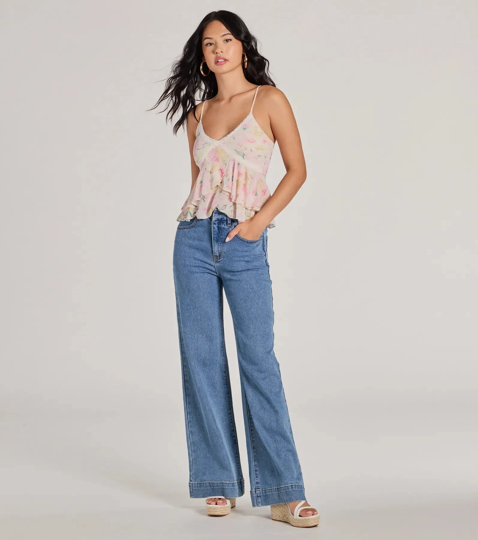 Flirty Ruffled Floral Mesh Lace Trim Top sold by Windsor product image thumbnail 3