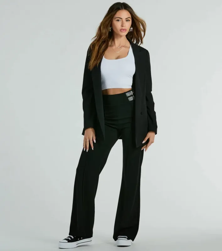 Chic Confidence Buckle Accent Trouser Pants sold by Windsor