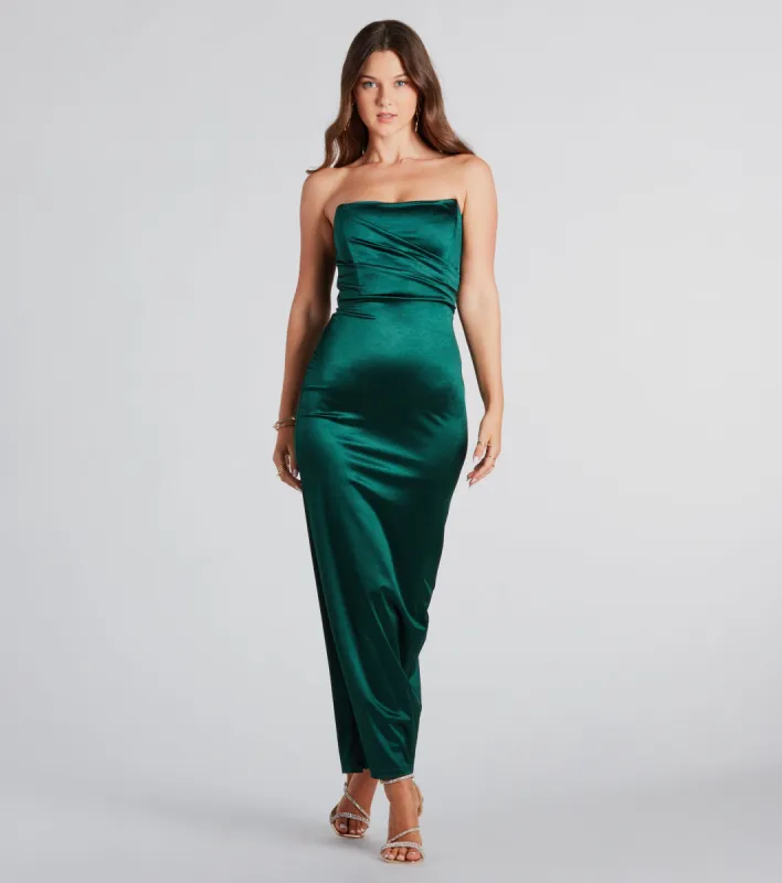 CLEARANCE - Leana Formal Satin Strapless Long Dress sold by Windsor