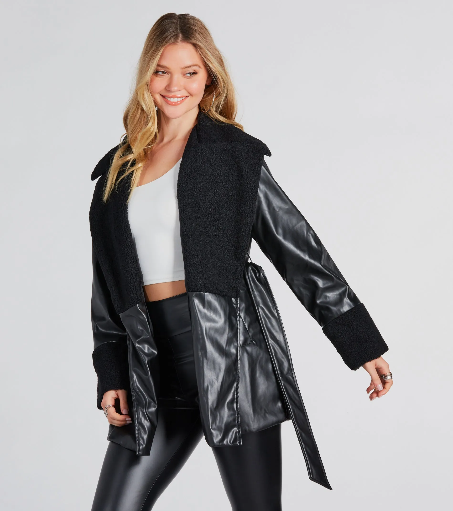 Can't Wait Faux Sherpa Leather Trench Coat sold by Windsor product image thumbnail 5