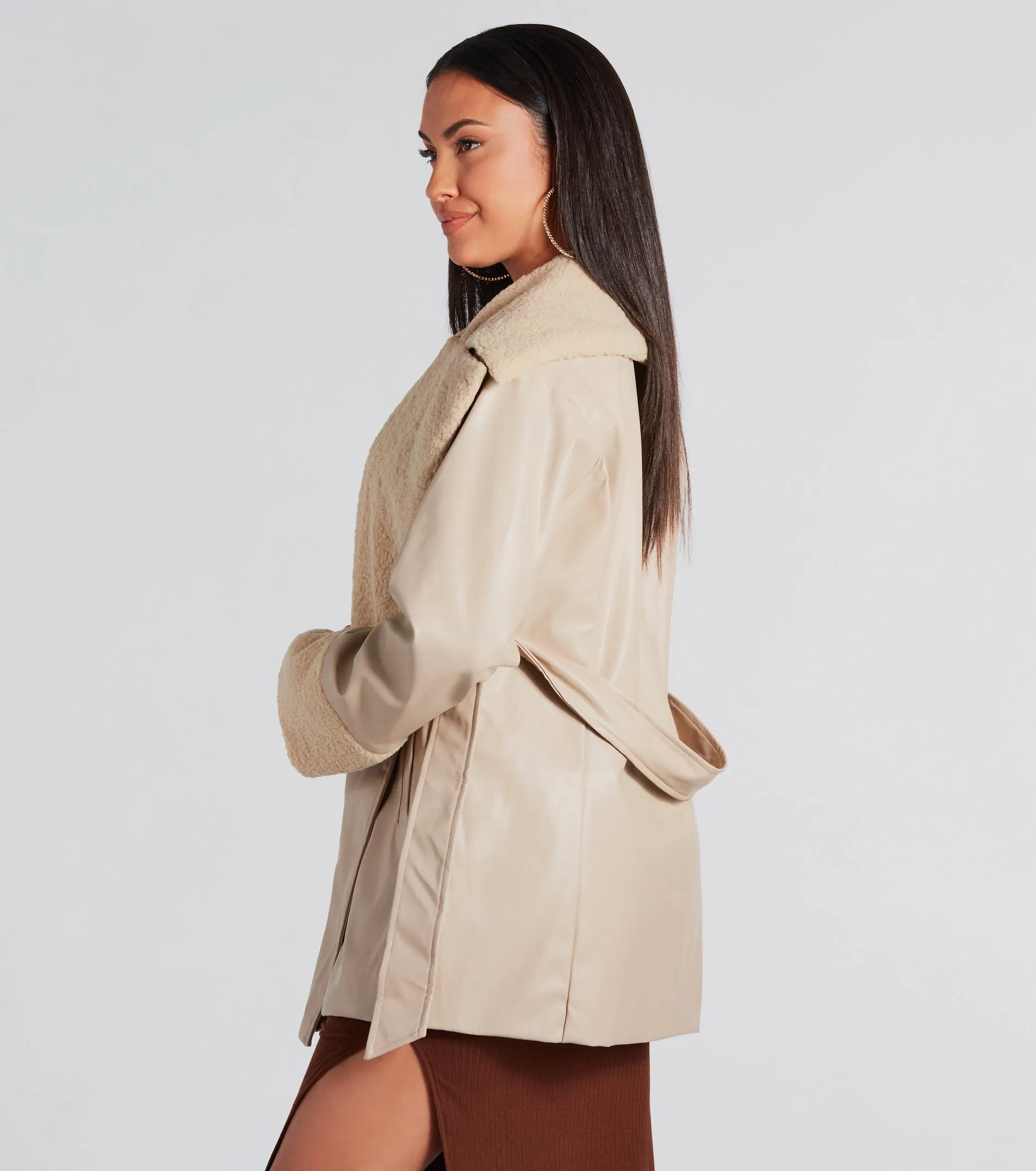 Can't Wait Faux Sherpa Leather Trench Coat sold by Windsor product image thumbnail 2
