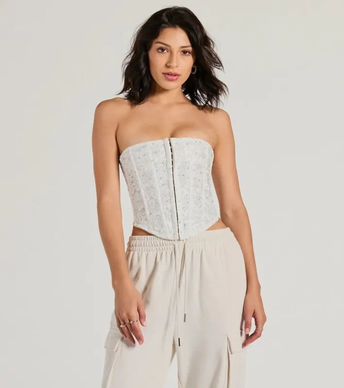 Show Stopper Strapless Lace Beaded Corset Top sold by Windsor
