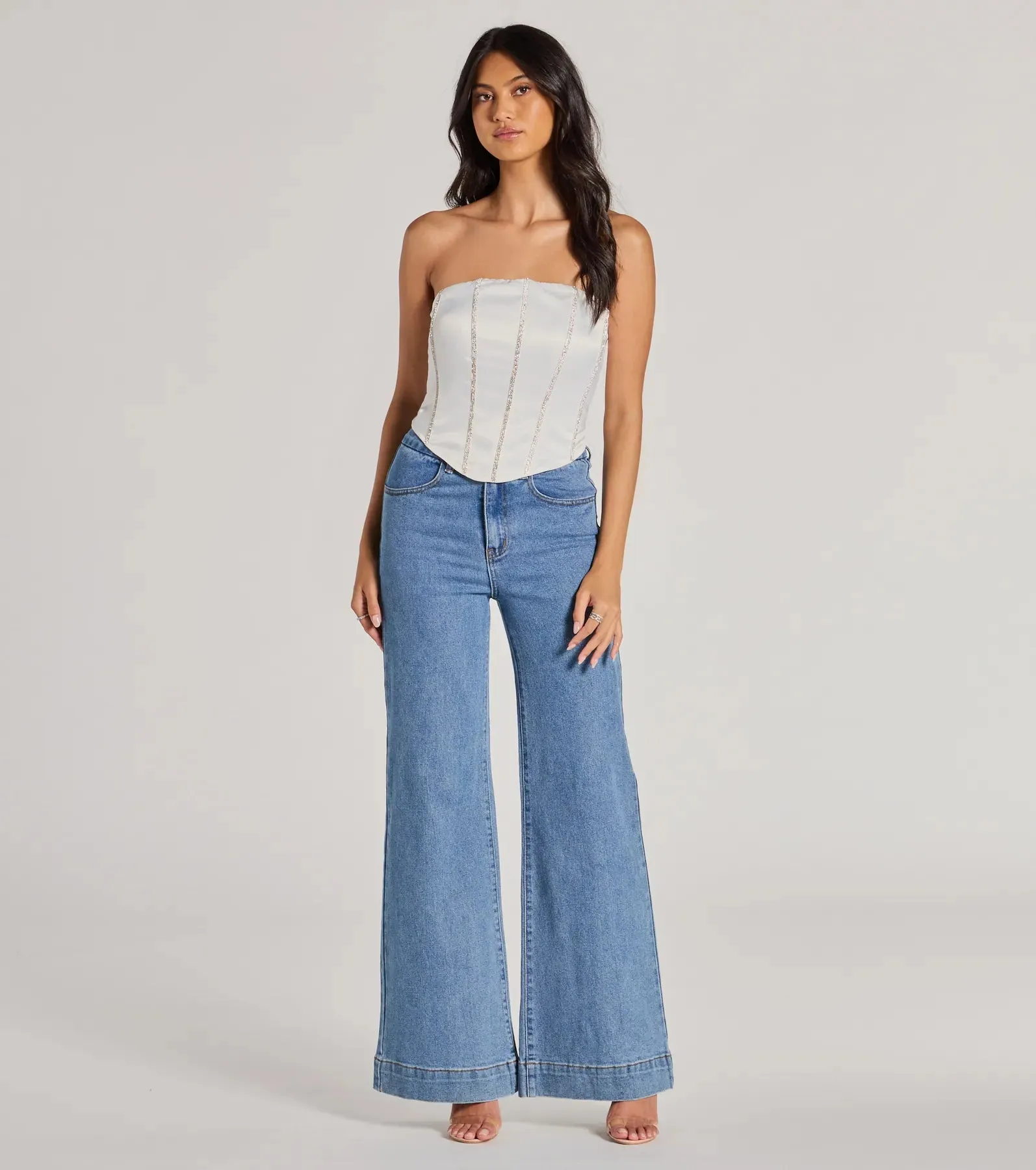 Glitz It Up Rhinestone Trim Satin Strapless Corset Top sold by Windsor product image thumbnail 3