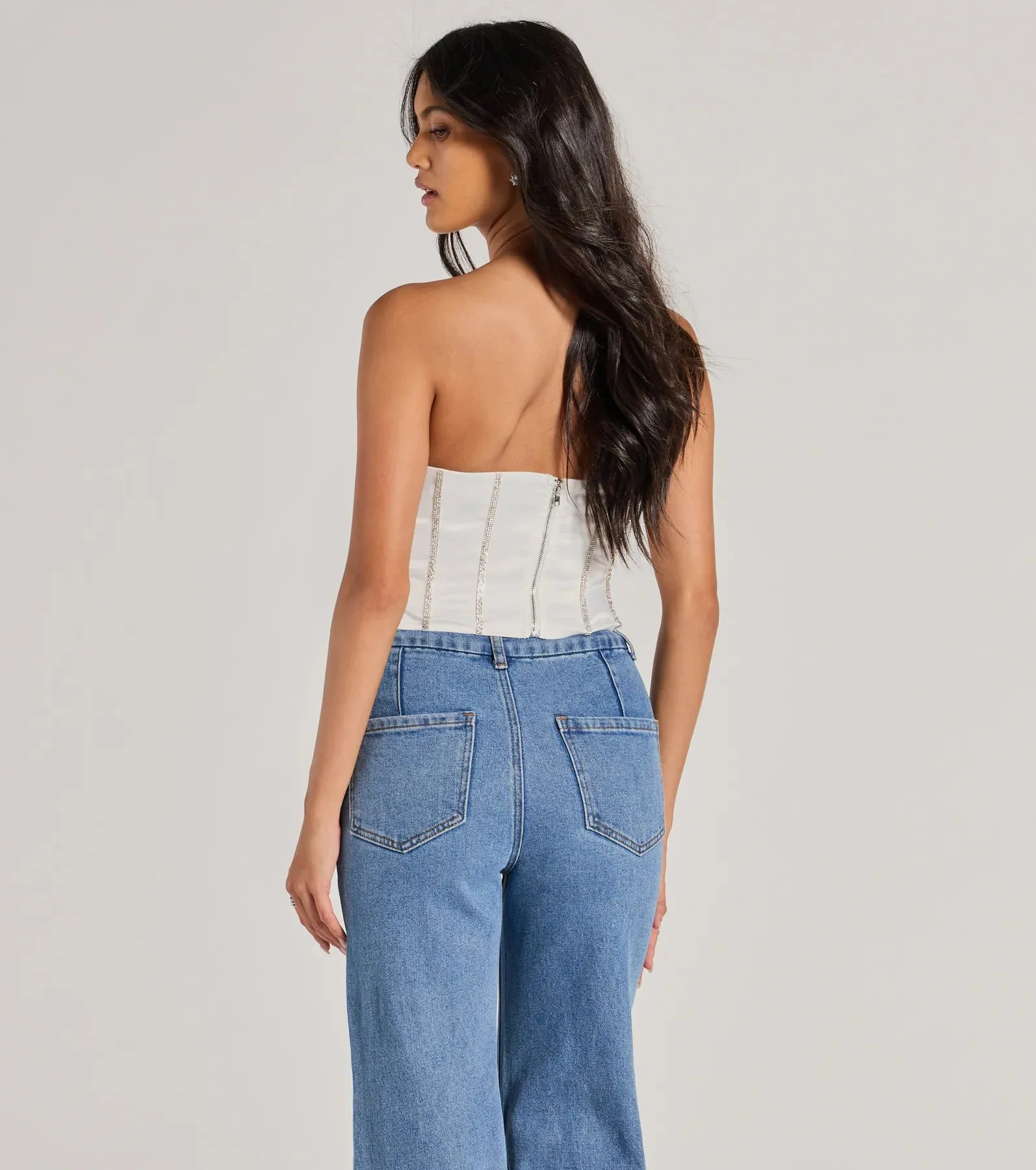 Glitz It Up Rhinestone Trim Satin Strapless Corset Top sold by Windsor product image thumbnail 2