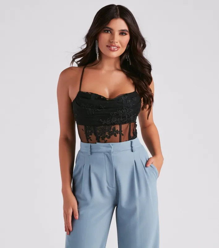 In Love With Lace Mesh Bodysuit sold by Windsor