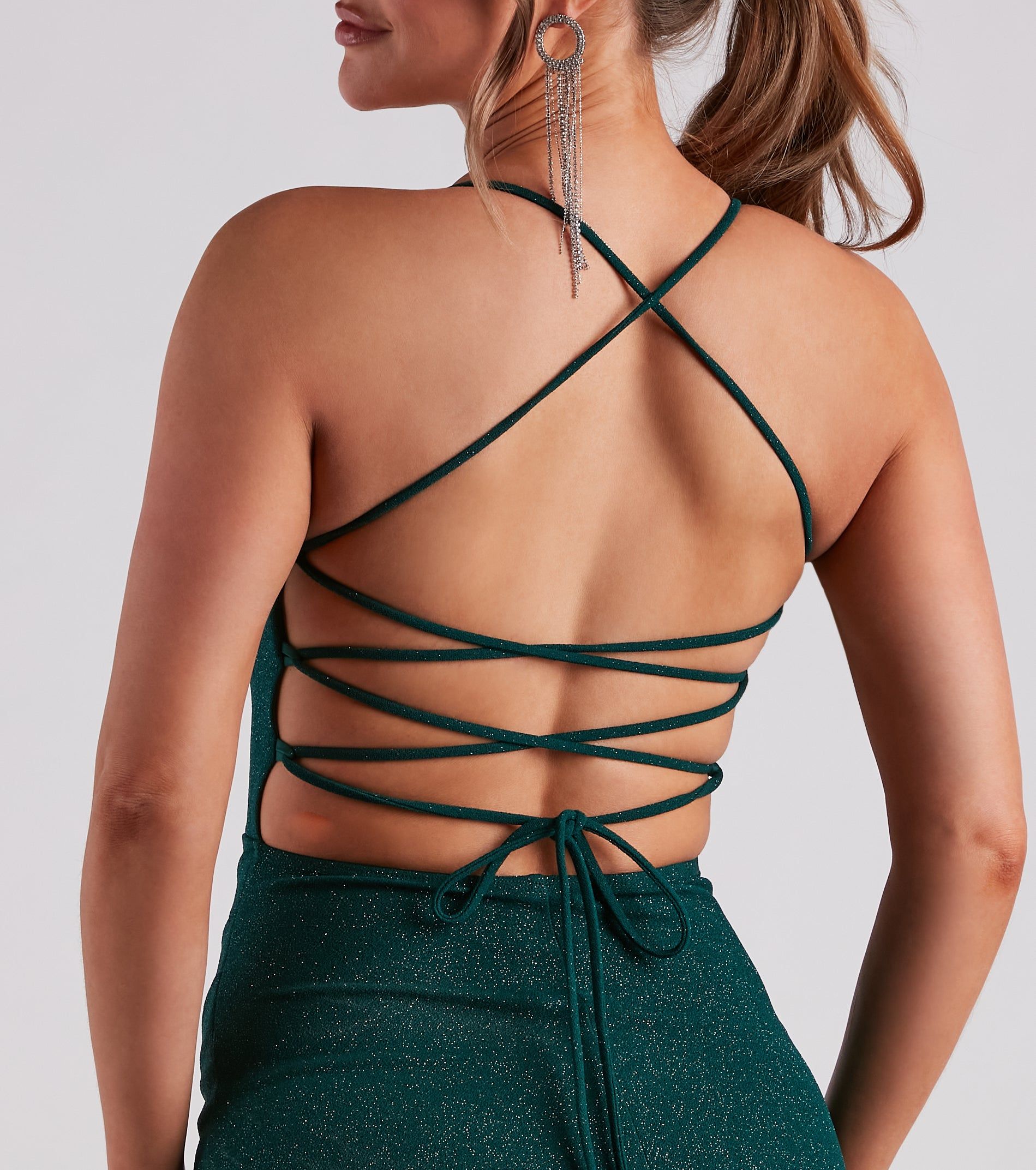 Keep It Sparkling Glitter Lace-Up Midi Dress sold by Windsor product image thumbnail 4