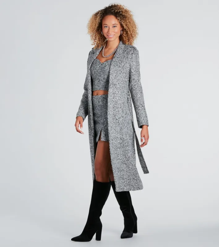 Uptown Girl Tweed Belted Trench Coat sold by Windsor