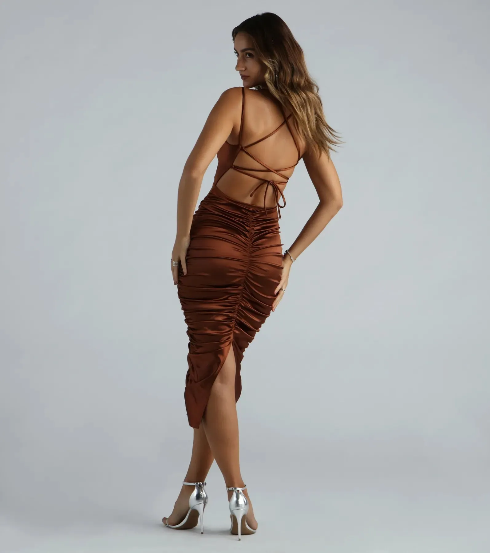 Ivette Formal Satin Lace-Up Midi Dress sold by Windsor product image thumbnail 5