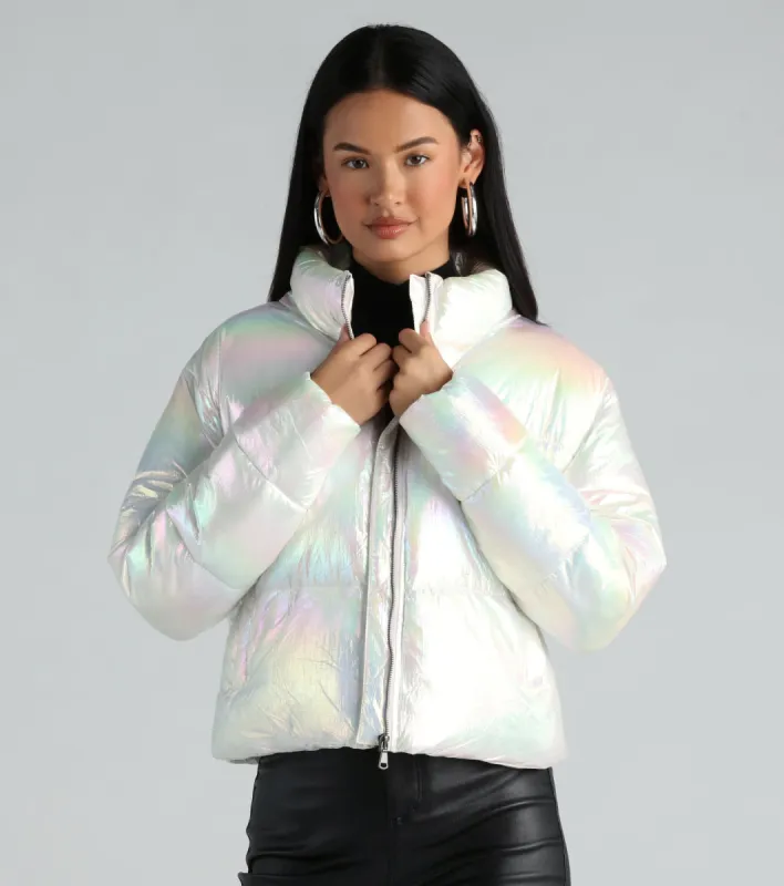 CLEARANCE - Chromatic Babe Cropped Puffer Jacket sold by Windsor